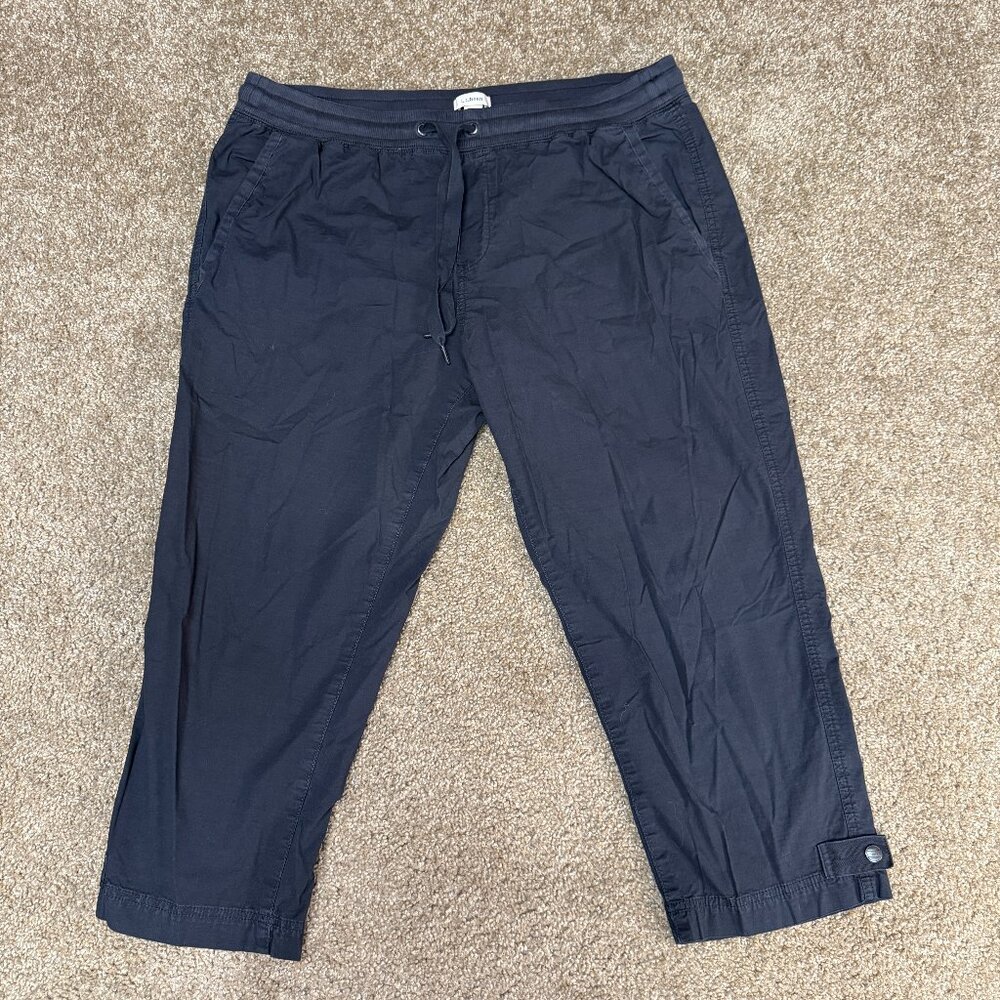 L.L.Bean Ripstop Capri Pants Womens Large Black Cotton Slim High Rise Drawstring
